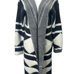 Merona Black and White Boho Hooded Open Cardigan Size XL
